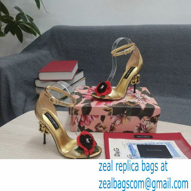 Dolce  &  Gabbana DG Logo Heel 10.5cm Black Red Roses Sandals Gold 2022